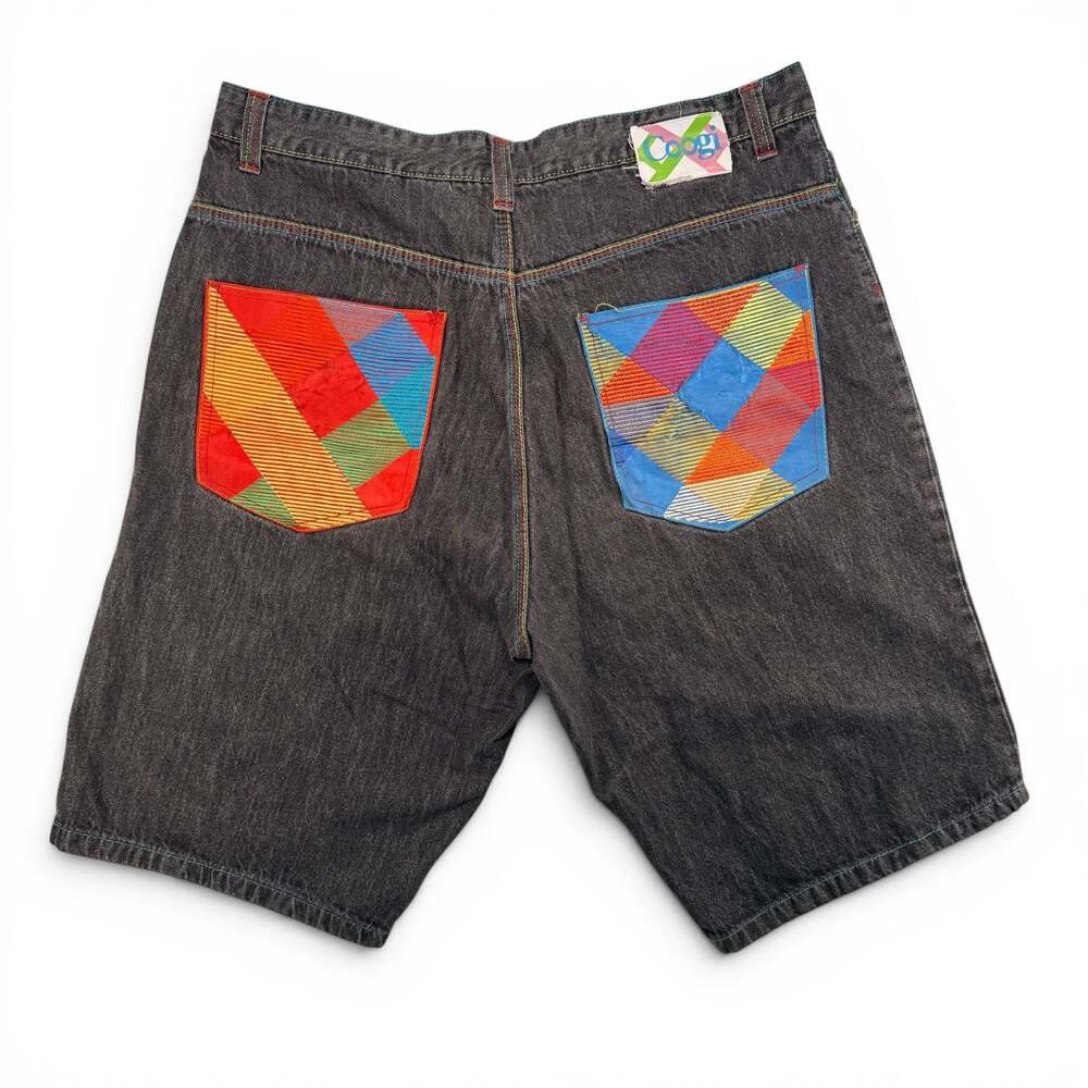 Vintage Coogi Baggy Denim Shorts with Embroidered Patchwork Pockets Size W42